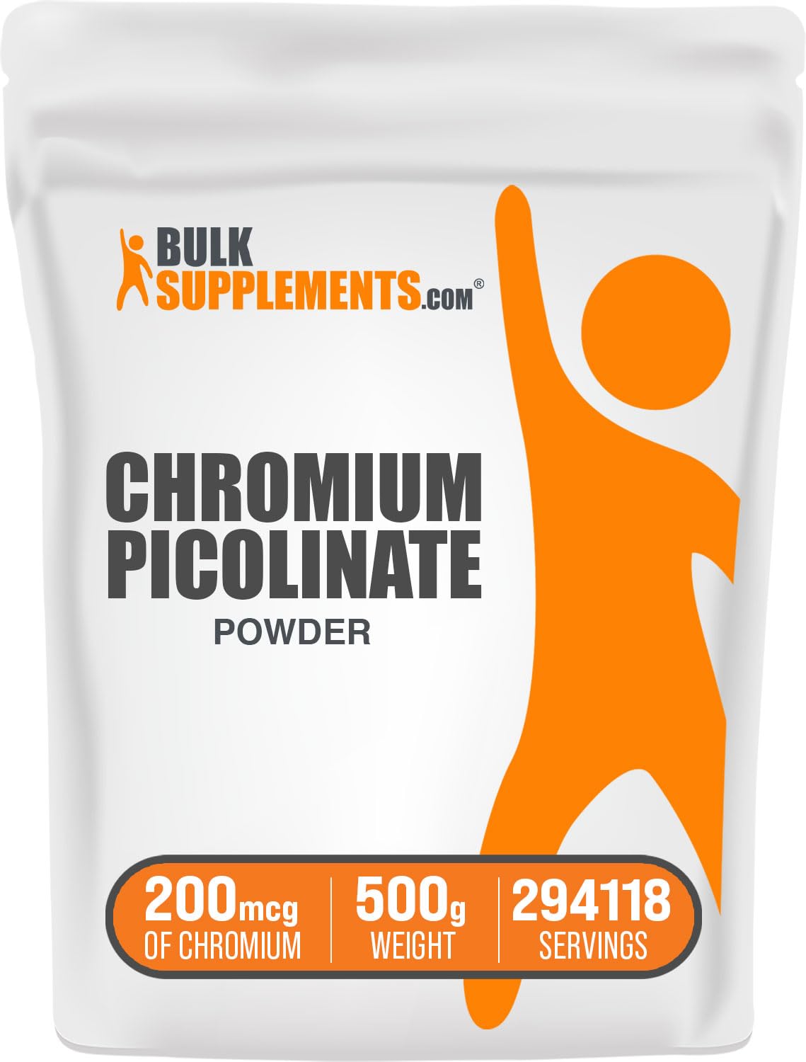 BulkSupplements chromium picolinate powder 200mcg per serving in a 500g container