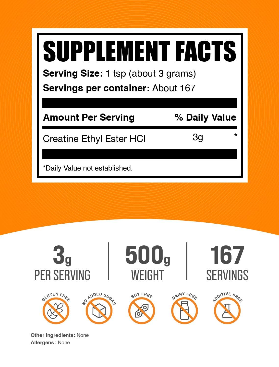 Creatine Ethyl Ester HCl powder container with label close-up