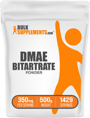 DMAE Bitartrate Powder bottle label showing 350 mg per serving and 500 g size