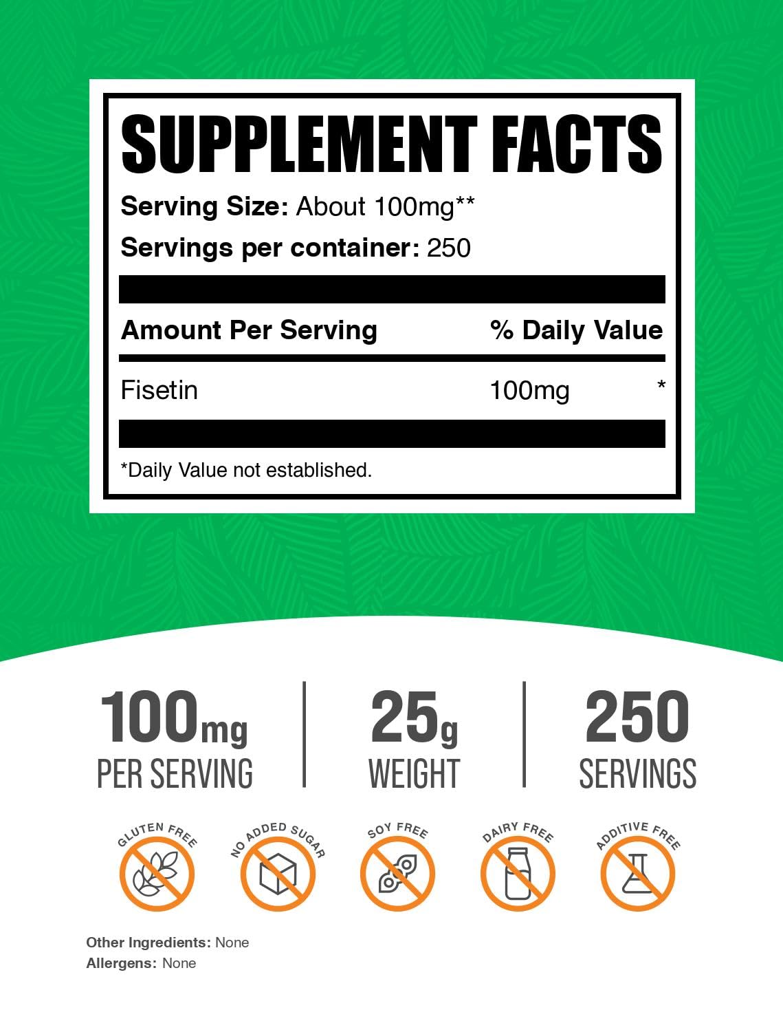 Fisetin Powder 100mg per serving label
