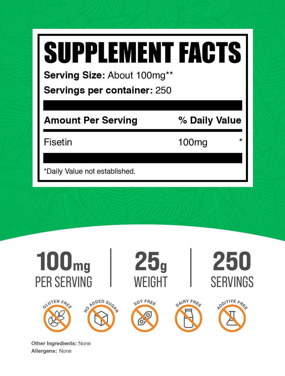 Fisetin Powder 100mg per serving label