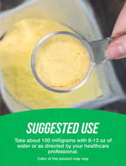 Scoop pouring fisetin powder into a drink