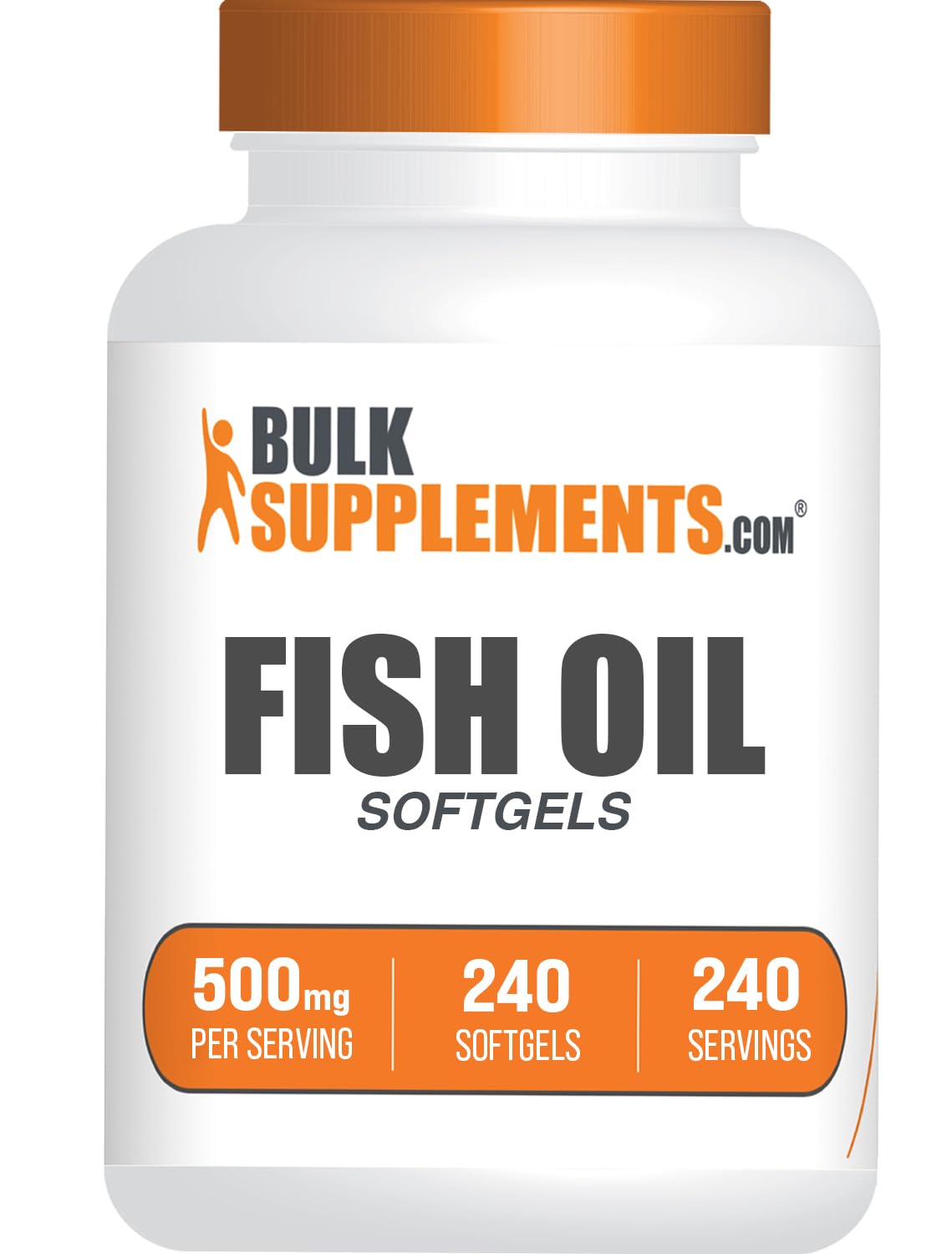 Front view of BulkSupplements.com Fish Oil 500mg Softgels bottle (240 count)