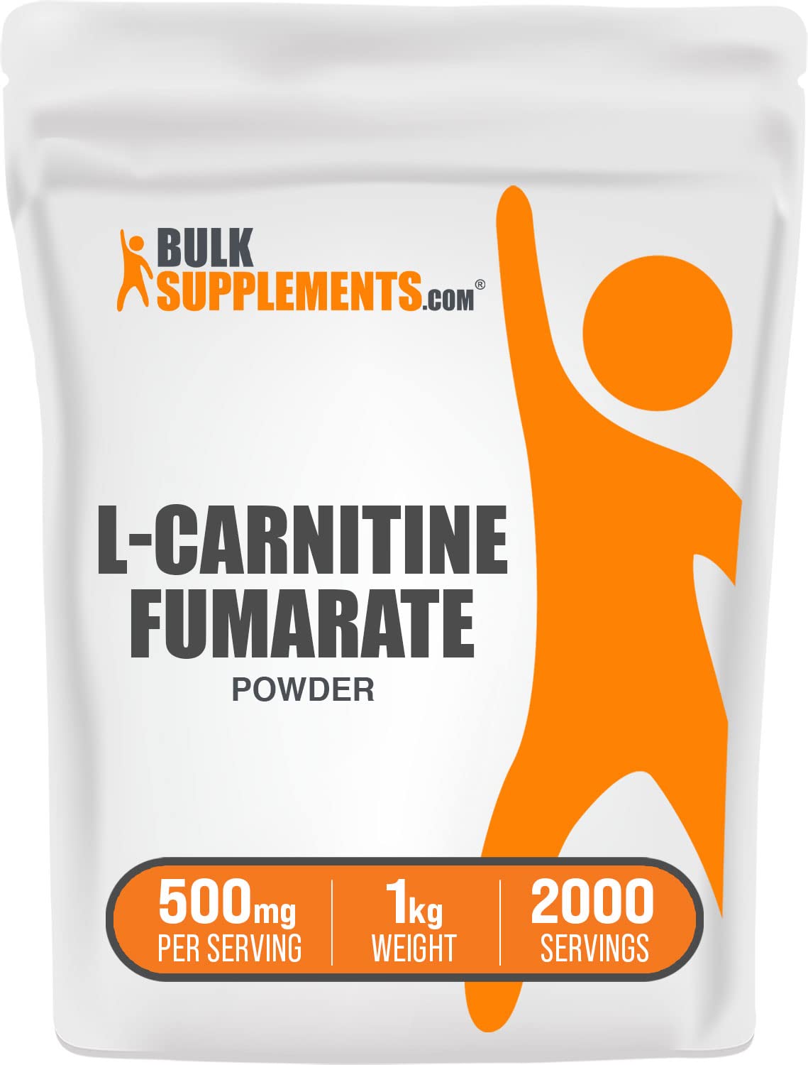 Front view of BulkSupplements L-Carnitine Fumarate Powder 1kg container