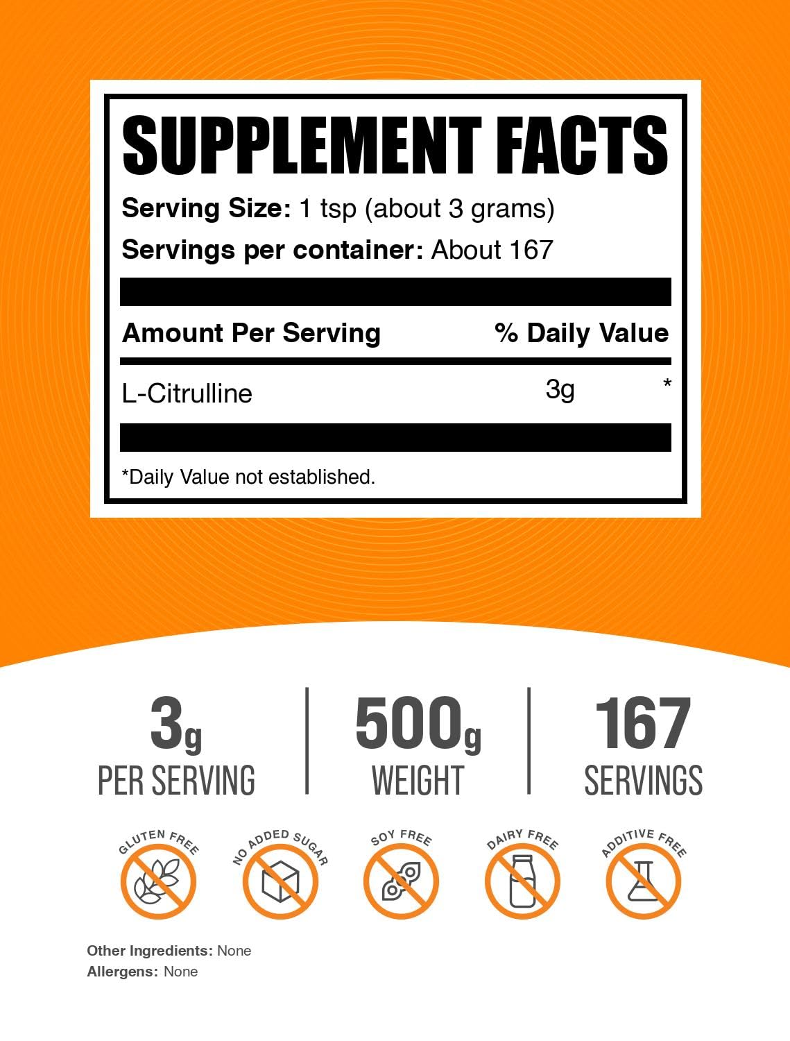Close-up of 3g serving size for L-Citrulline powder
