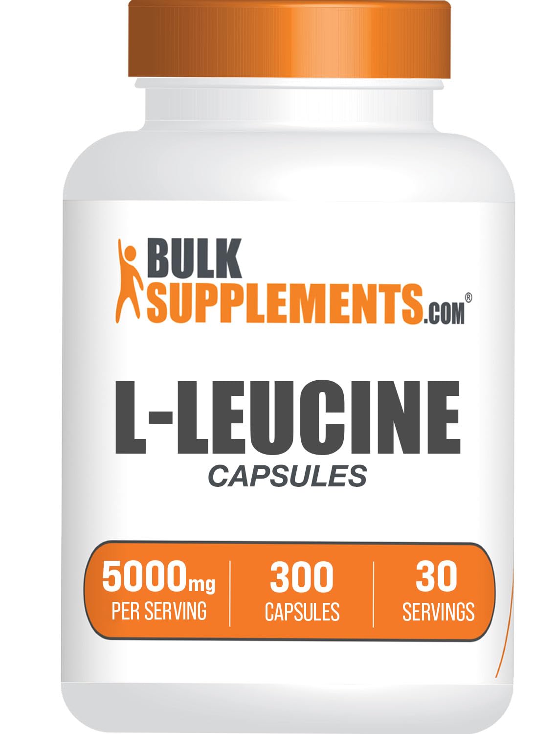 BulkSupplements L-Leucine capsules bottle showing 5000 mg per serving