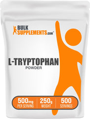 BulkSupplements L-Tryptophan powder bottle, 500mg per serving, 250g