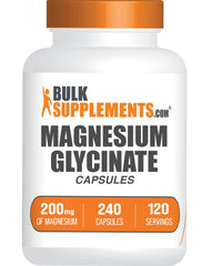BulkSupplements Magnesium Glycinate 200mg capsules bottle — gluten free, 240 count