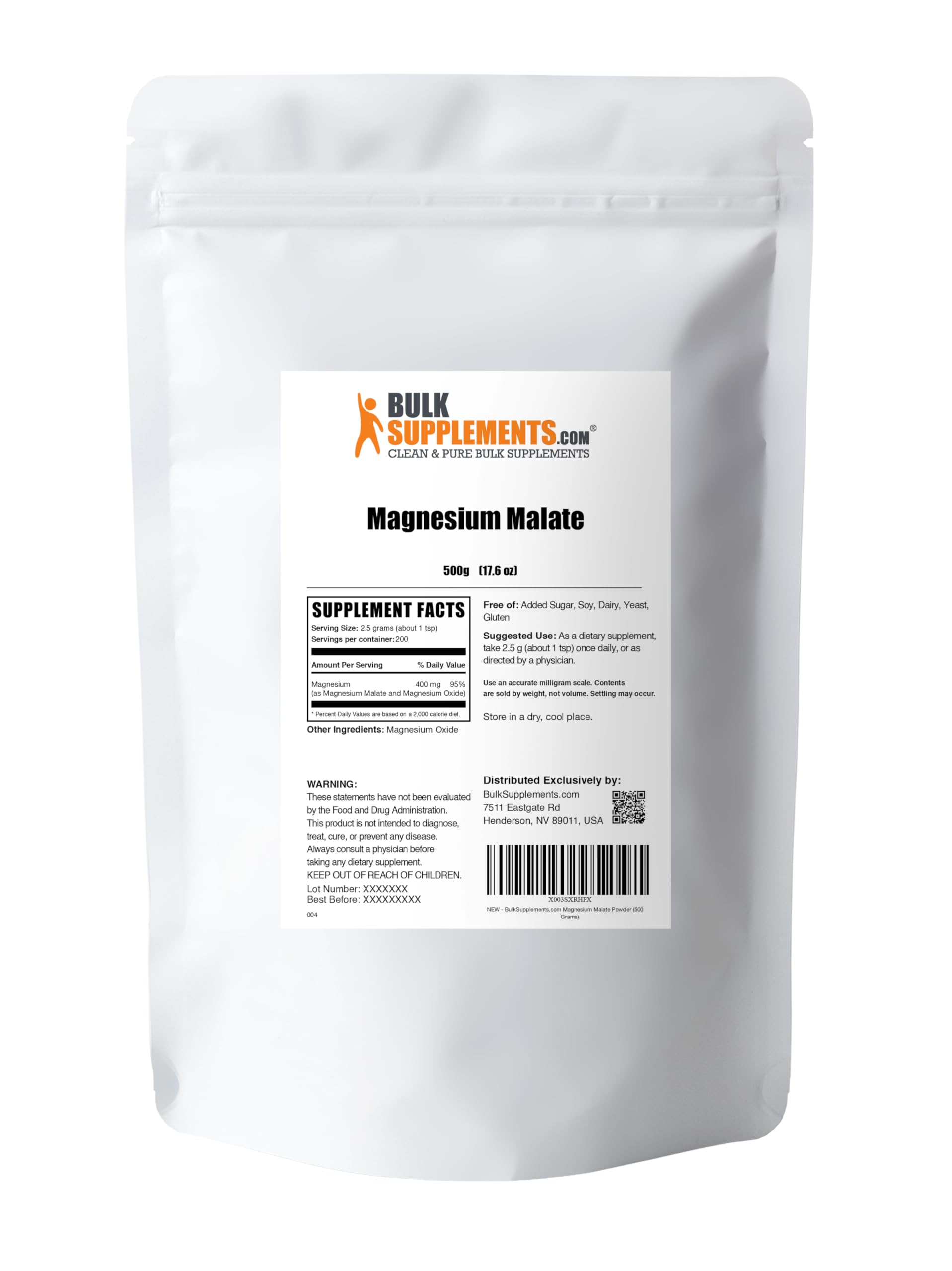Unflavored Magnesium Malate powder gluten-free