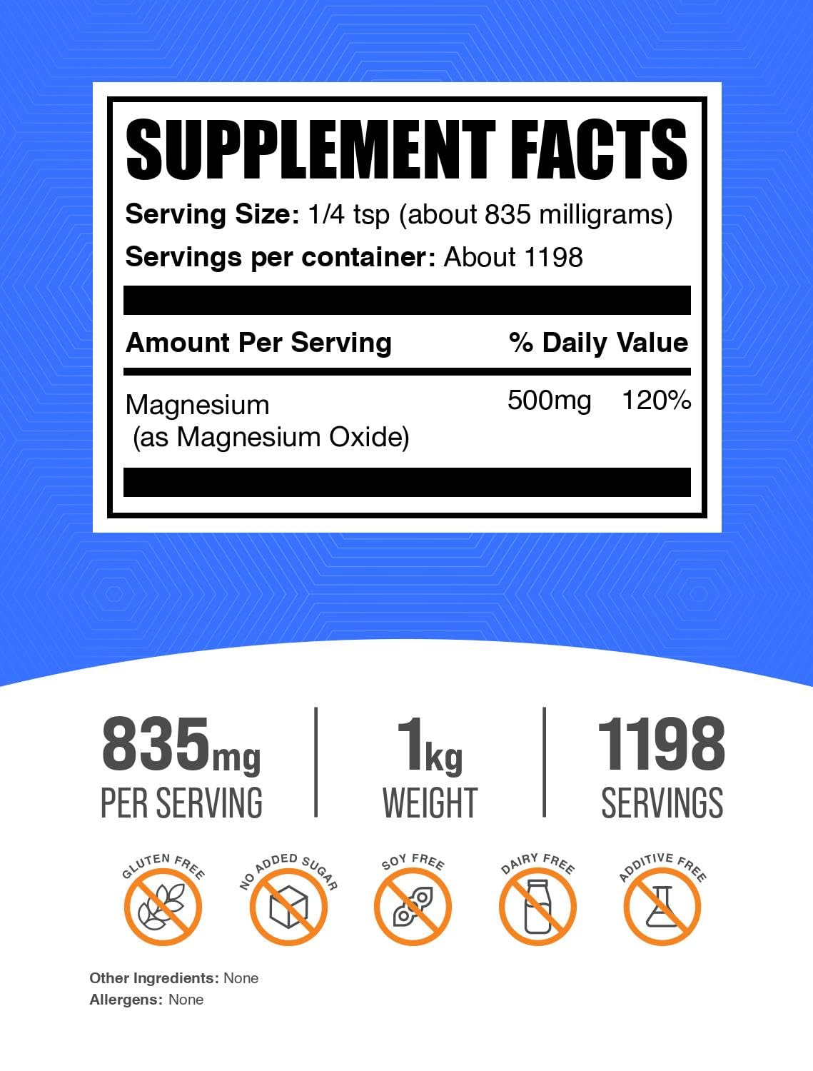 Serving size image showing 835 mg magnesium oxide per serving