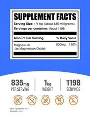 Serving size image showing 835 mg magnesium oxide per serving