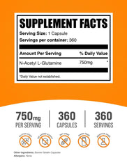 N-Acetyl L-Glutamine capsules 750mg close-up