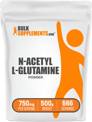 N-Acetyl L-Glutamine powder 750mg per serving, gluten-free, 500g (1.1 lb) package.