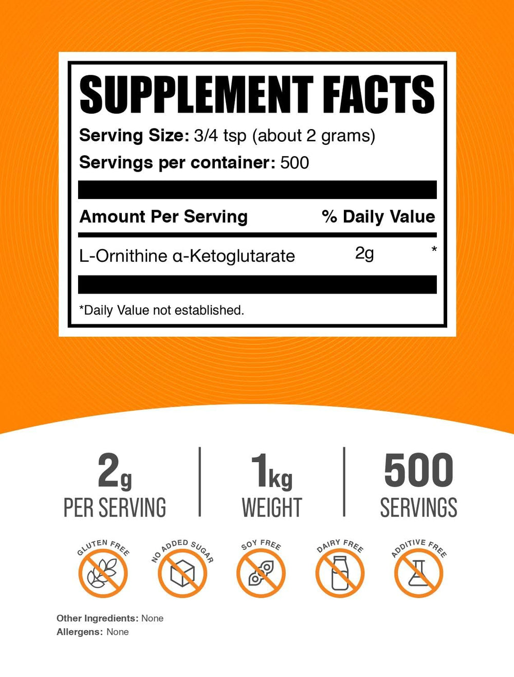 Unflavored L-ornithine alpha-ketoglutarate powder with scoop