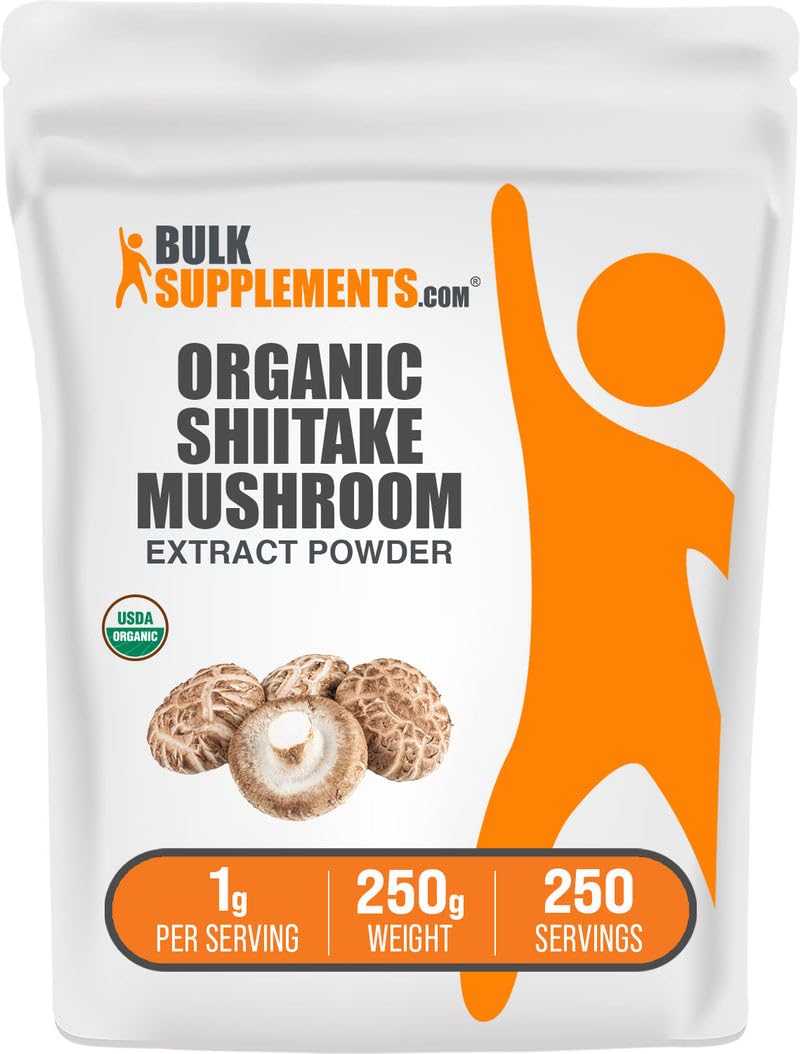 front label of Bulk Supplements Organic Shiitake Mushroom Extract Powder 250g