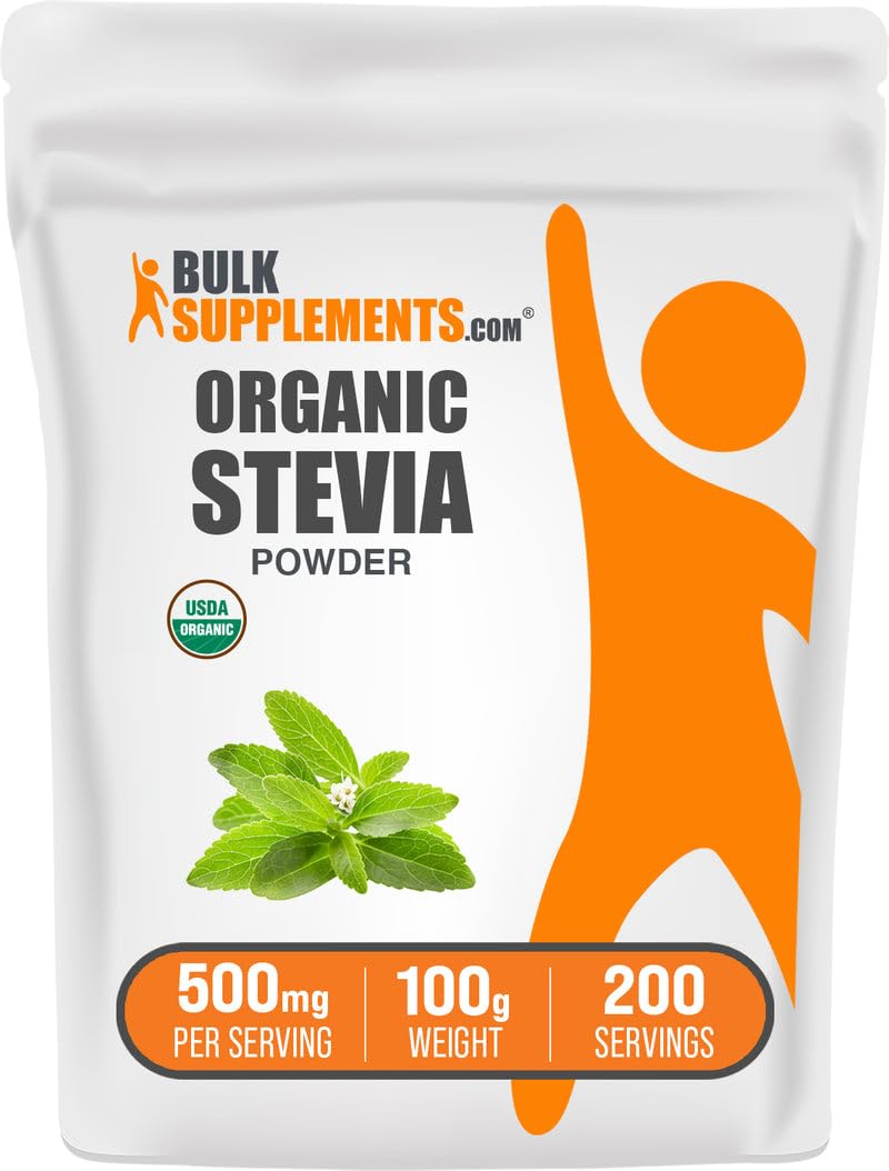 BulkSupplements Organic Stevia Powder bottle with label