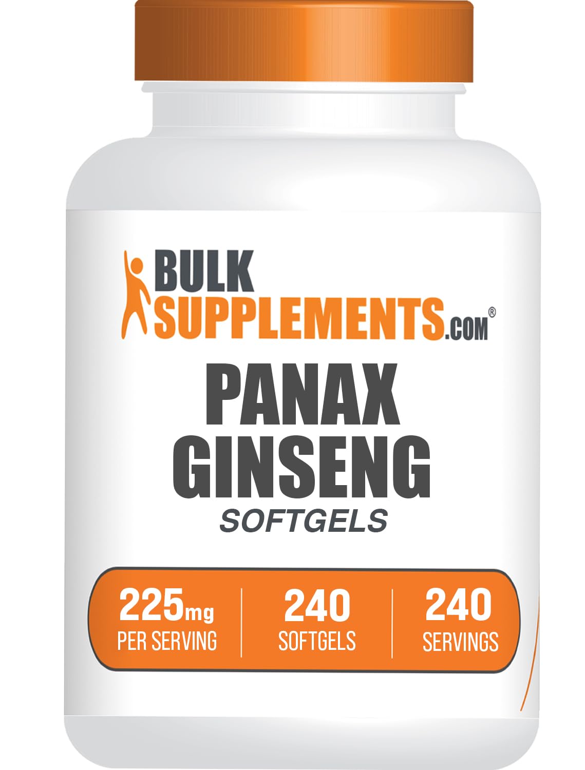 BulkSupplements Panax Ginseng Softgels bottle label showing 225mg per softgel, 240 count