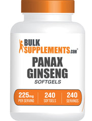 BulkSupplements Panax Ginseng Softgels bottle label showing 225mg per softgel, 240 count