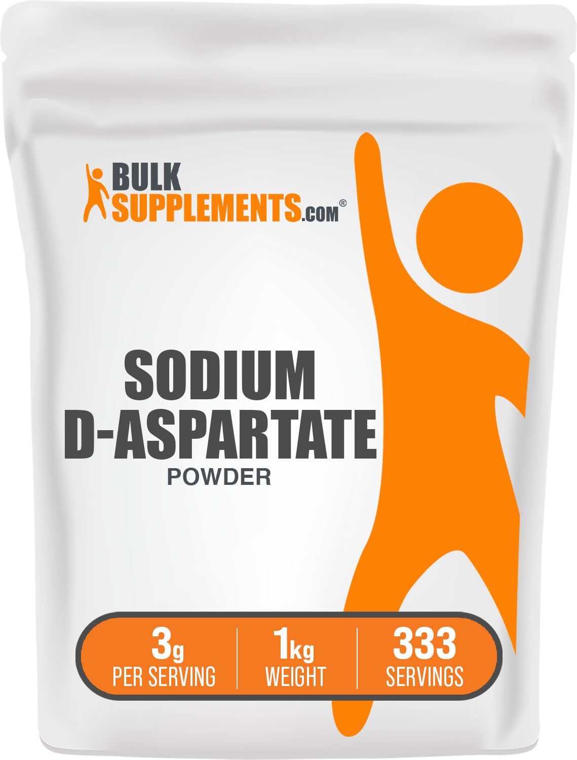 Front view of BulkSupplements Sodium D-Aspartate Powder 1kg packaging