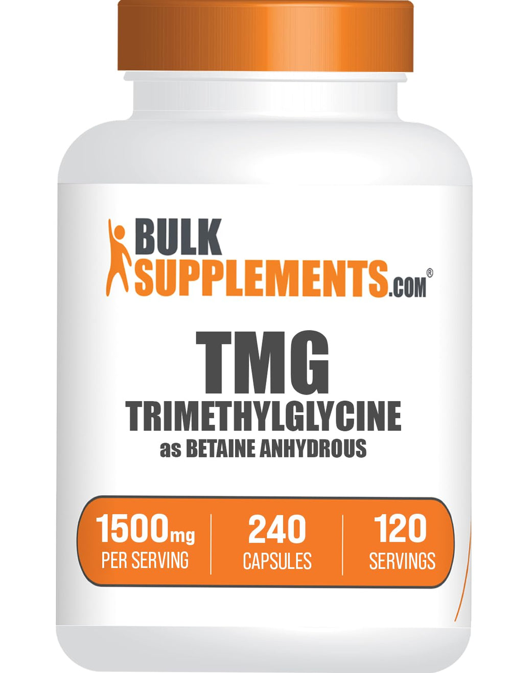 BulkSupplements TMG capsules package showing 1500mg per serving