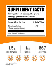 Unflavored Trimethylglycine Betaine Anhydrous powder in a scoop