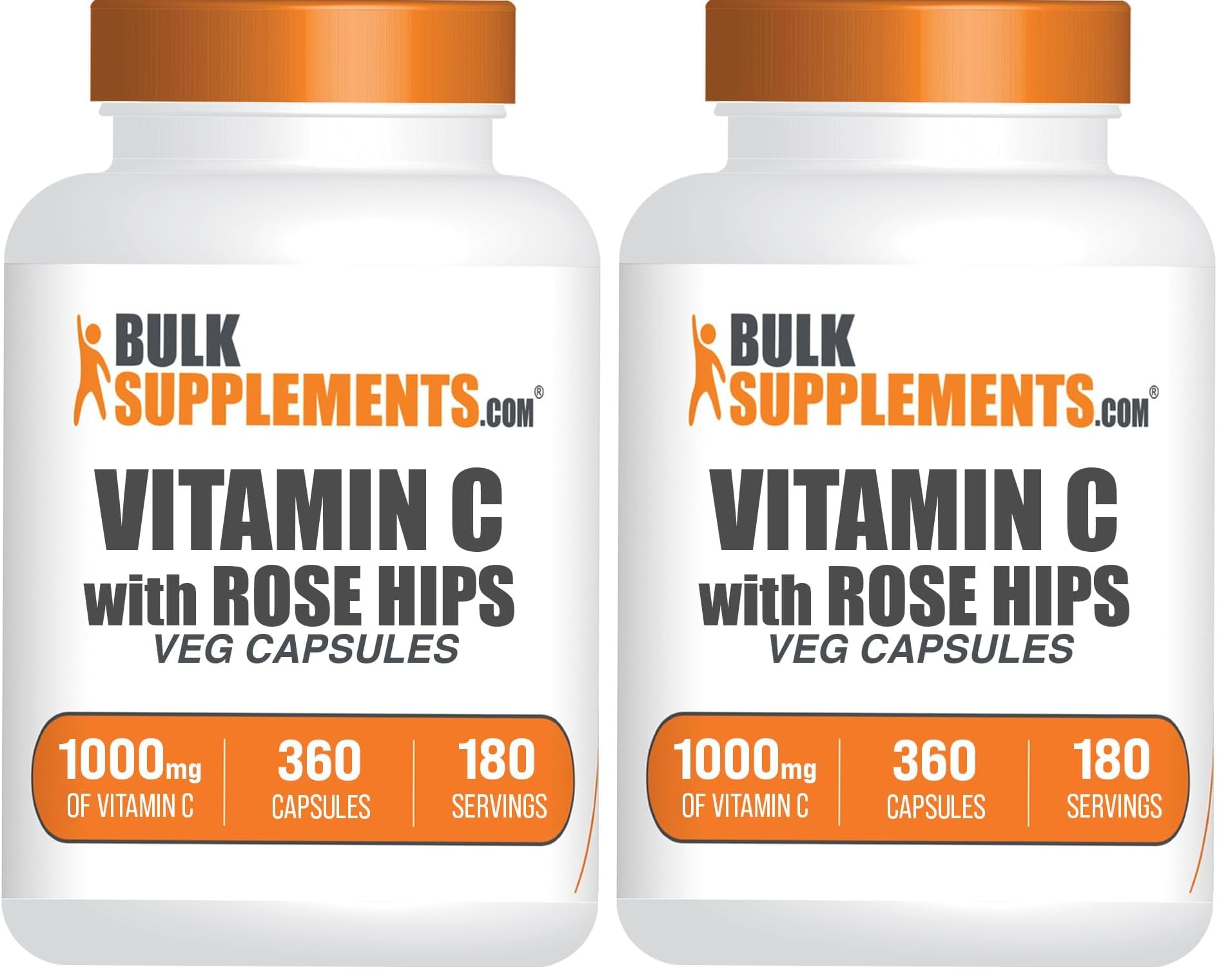 BulkSupplements Vitamin C with Rose Hips capsules 1000mg and Rose Hips 15mg, 360-count, pack of 2