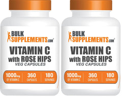 BulkSupplements Vitamin C with Rose Hips capsules 1000mg and Rose Hips 15mg, 360-count, pack of 2