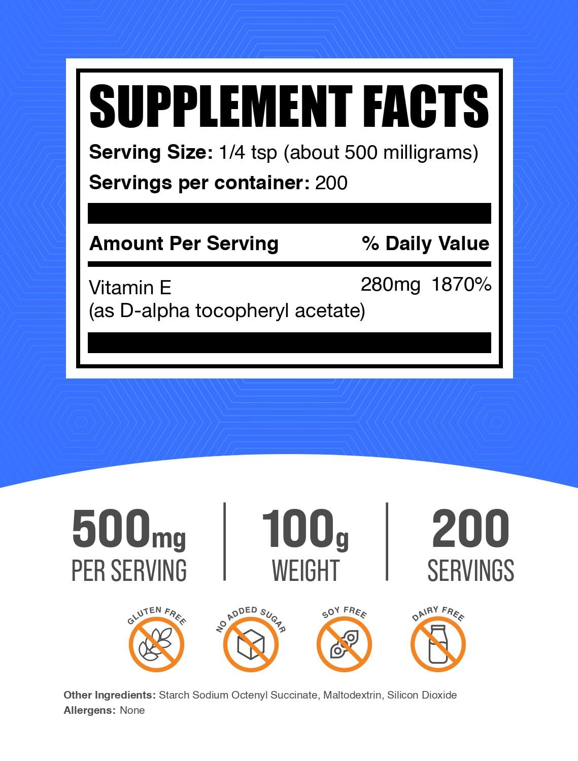 BulkSupplements Vitamin E 400 IU powder 100 g bottle