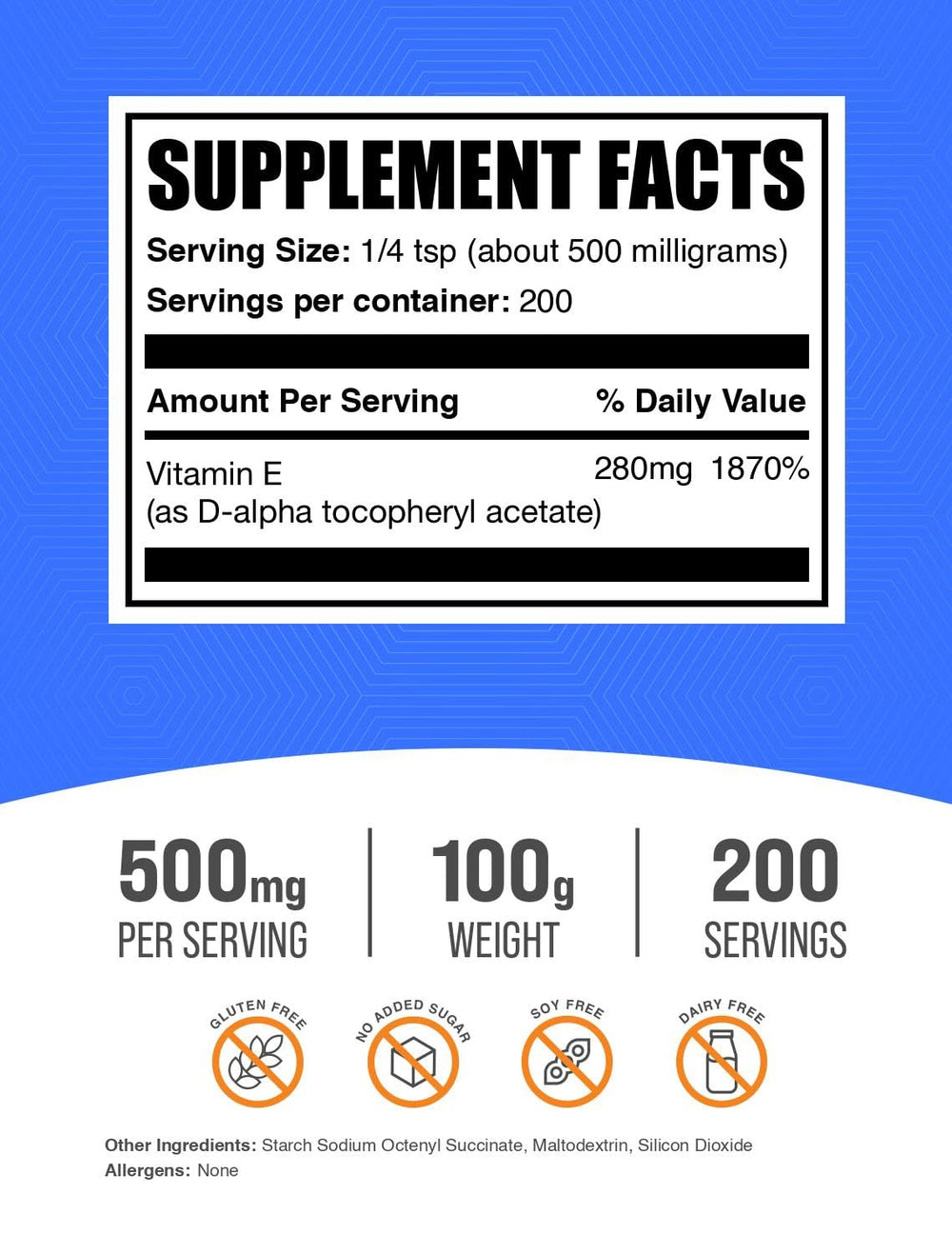 BulkSupplements Vitamin E 400 IU powder 100 g bottle