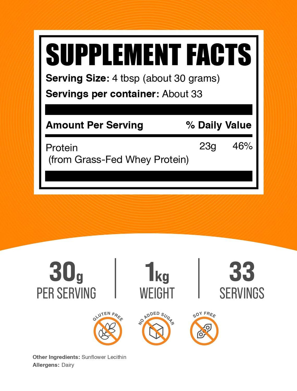 Whey protein concentrate powder with 30g per serving – 1kg