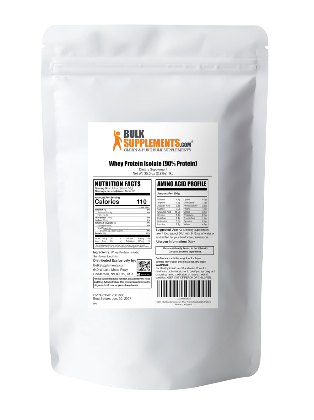 Bulk Supplements whey protein isolate 1kg pack