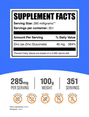 Zinc Gluconate Powder scoop displaying 40mg zinc
