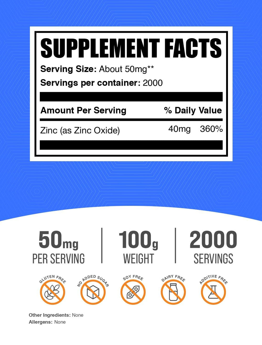 BulkSupplements Zinc Oxide Powder 100 g pack back/label view