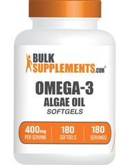 Omega-3 softgels from algal oil bottle