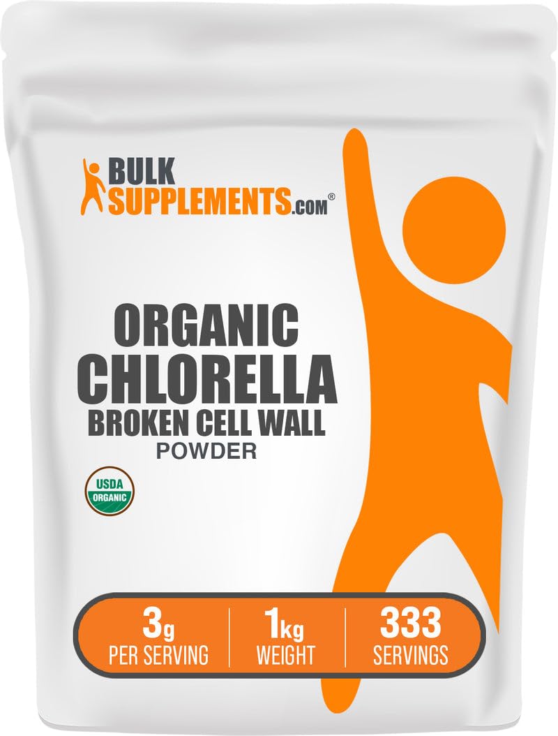 BulkSupplements Organic Chlorella Powder with Broken Cell Wall, 1kg packaging