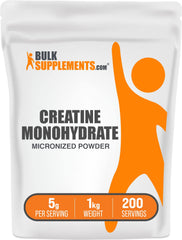Front view of BulkSupplements.com Creatine Monohydrate powder 1kg