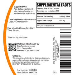 BulkSupplements Apple Cider Vinegar Capsules packaging gluten-free formula