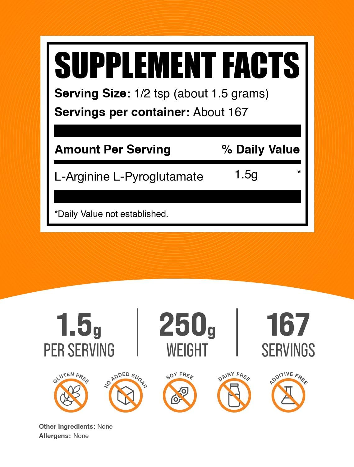 BulkSupplements L-Arginine L-Pyroglutamate powder close-up highlights unflavored formula for stacking.