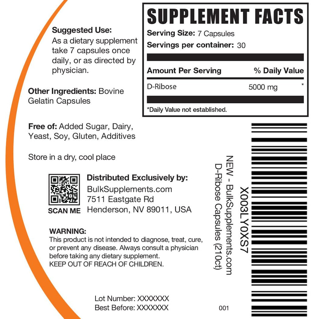 BulkSupplements D-Ribose capsules pour with precise serving for steady energy.