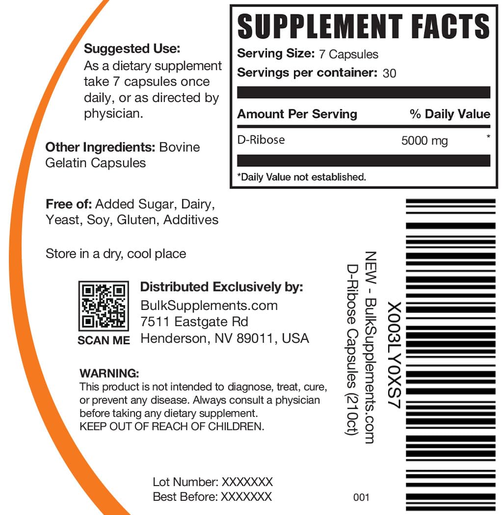 BulkSupplements D-Ribose capsules pour with precise serving for steady energy.