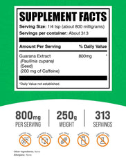 BulkSupplements guarana extract powder gluten-free seal signals quality and purity.