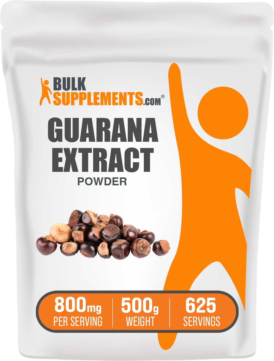 BulkSupplements Guarana Extract Powder jar showing gluten-free caffeine source for daily use