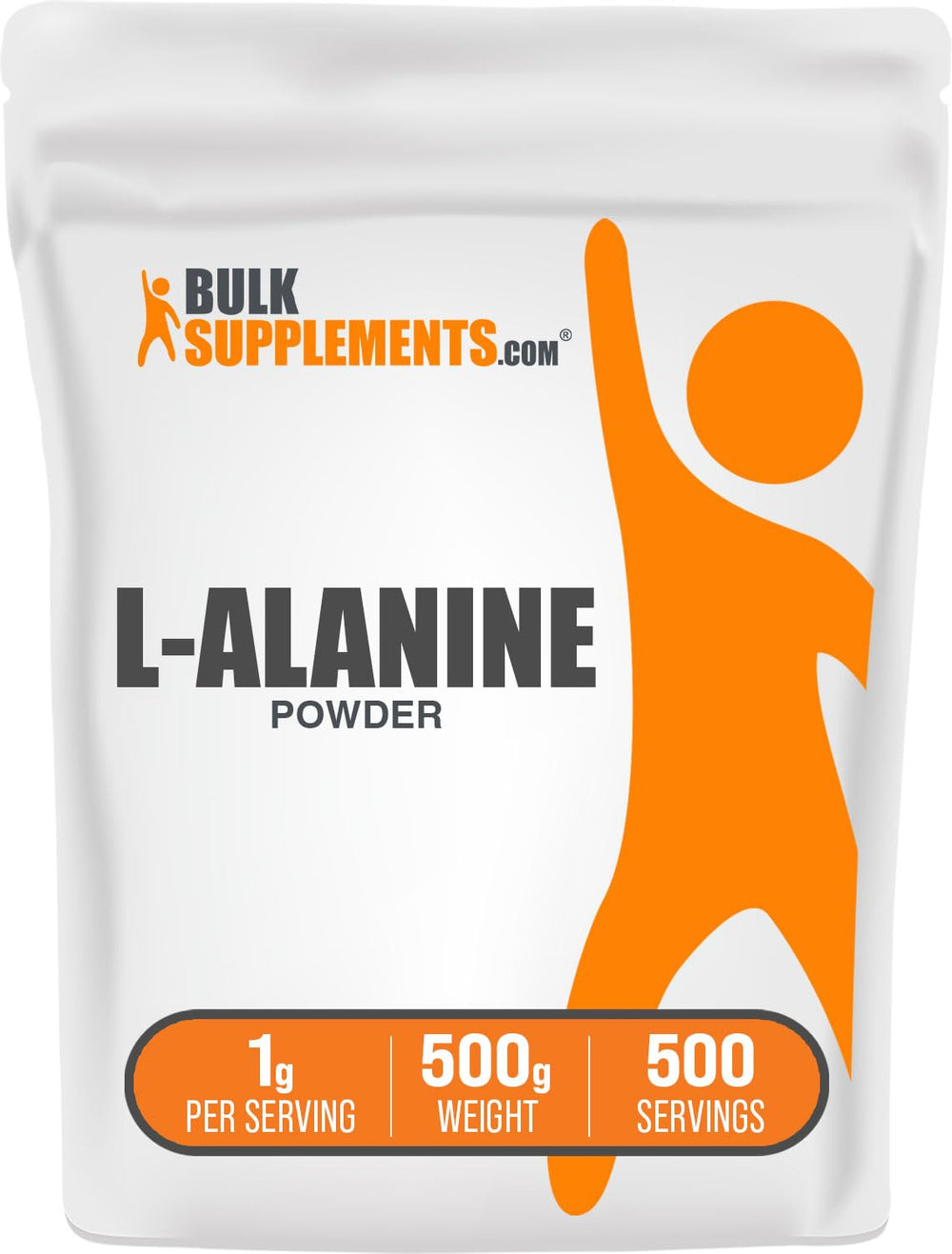 BulkSupplements L-Alanine powder bottle; supports active lifestyle and daily wellness routines.