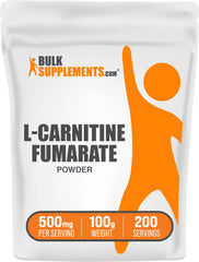 BulkSupplements L-Carnitine Fumarate powder bottle demonstrates gluten-free energy support