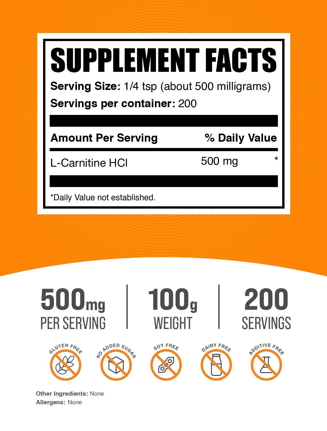 BulkSupplements L-Carnitine HCl powder pour enables quick, precise dosing.