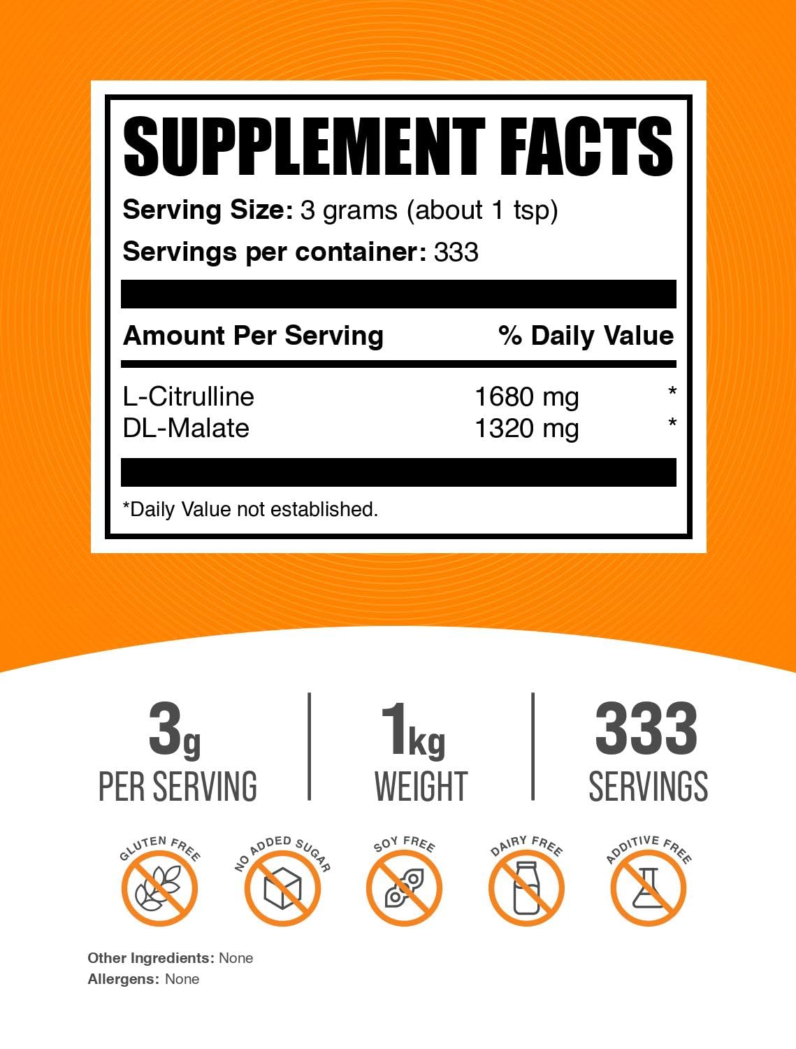 BulkSupplements L-Citrulline Malate powder container ready to mix into beverages for workouts