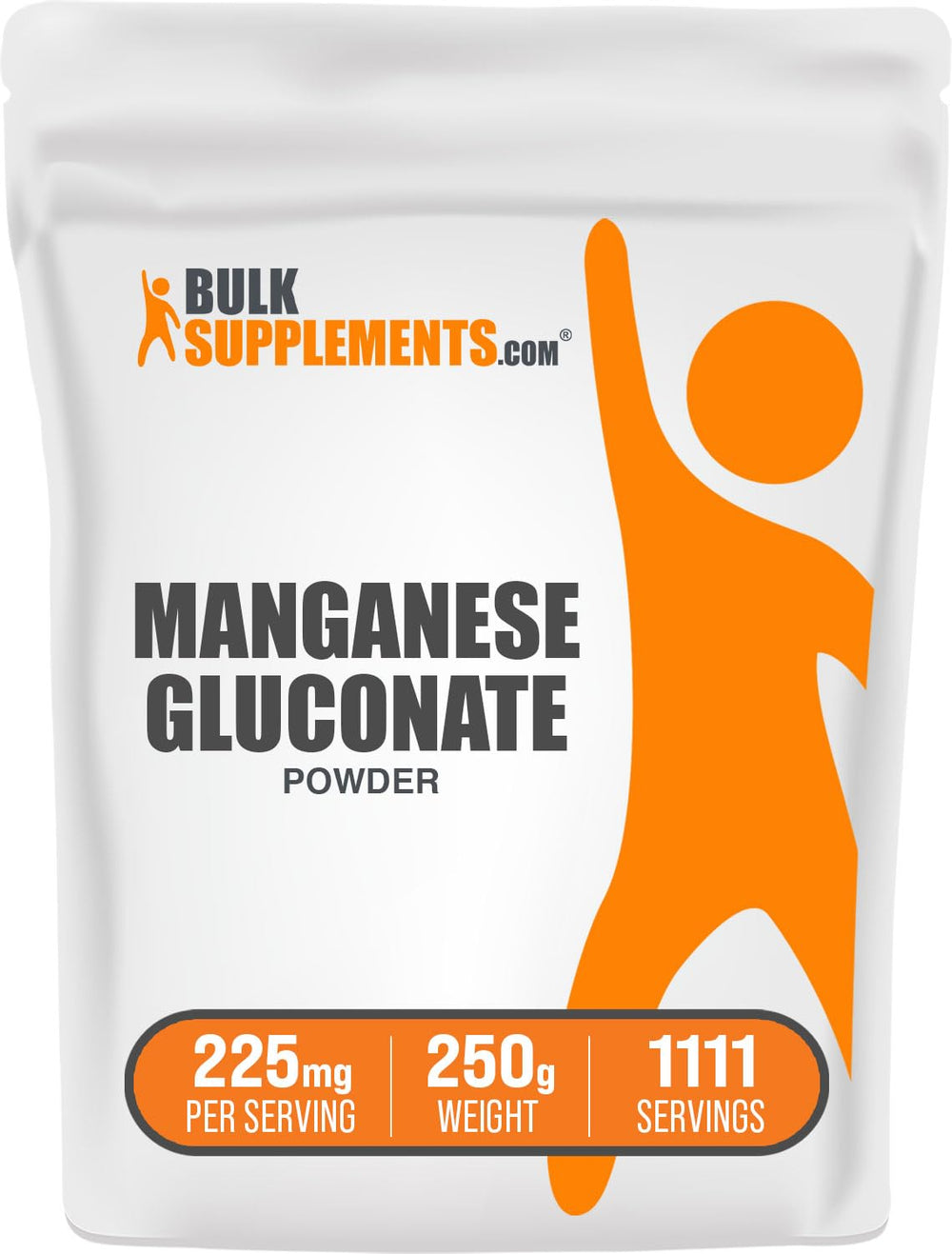 BulkSupplements Manganese Gluconate powder bottle supports metabolism and bone health.