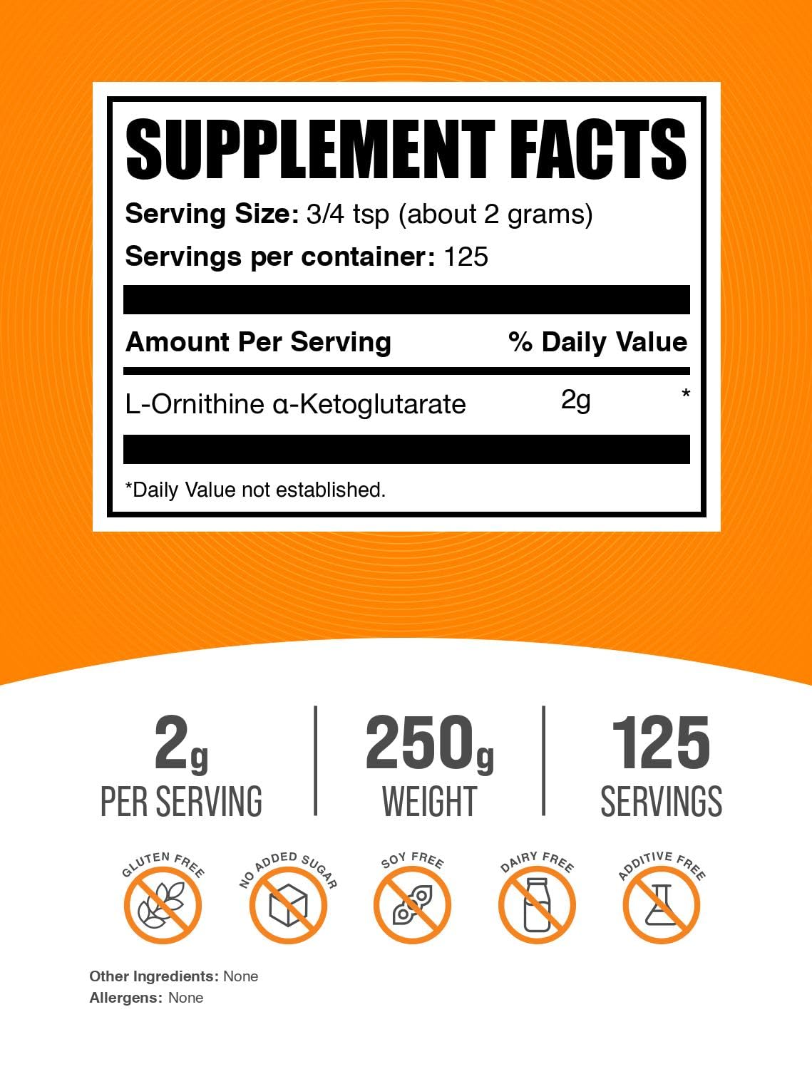 BulkSupplements OKG powder with scoop for accurate 2g servings.
