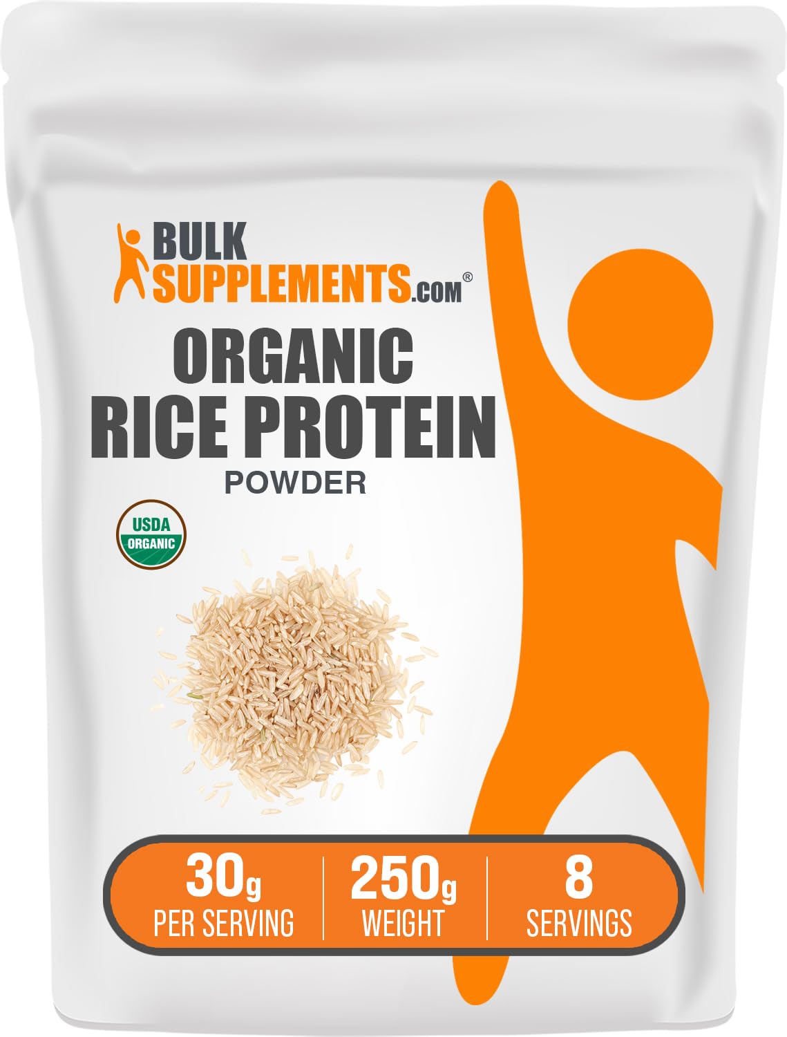 BulkSupplements Organic Rice Protein Powder bottle shows vegan protein for daily nutrition