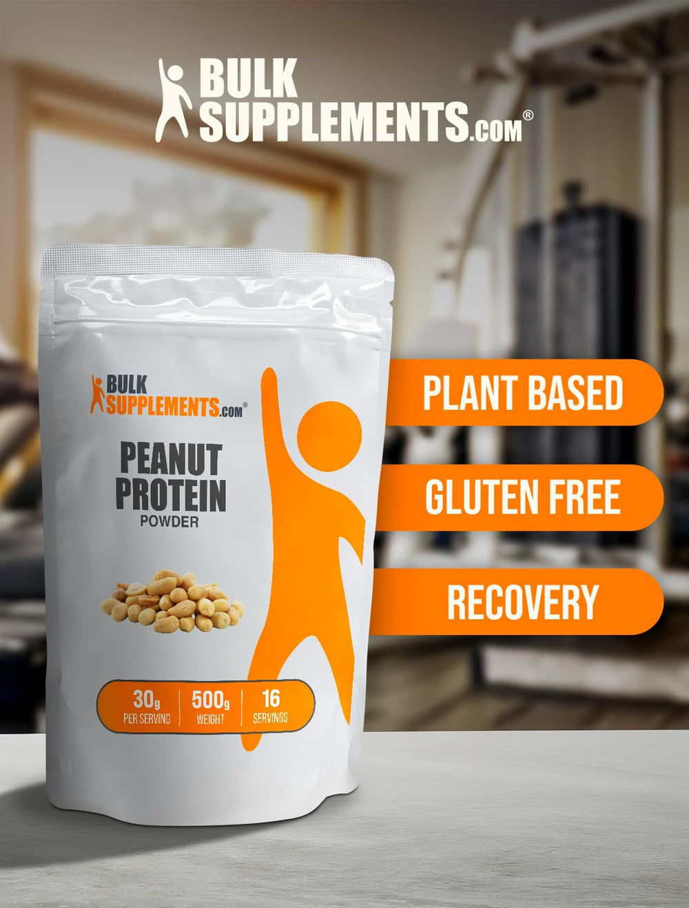 BulkSupplements peanut flour protein powder mixed into pancake batter for nutrition.
